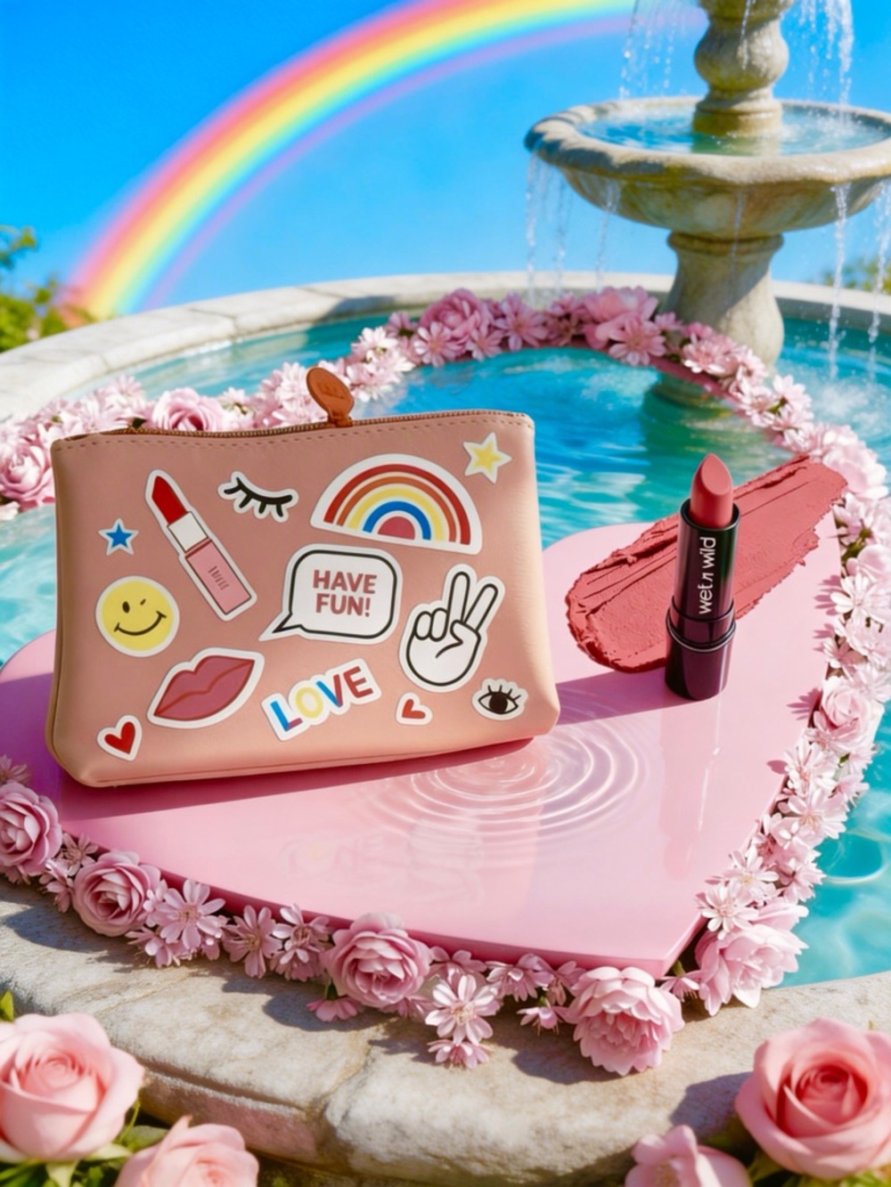 Fun Makeup Pouch With Pink Lipstick ❤️
